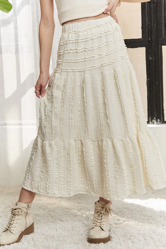 Sheer Overlay Festival Outfit MEADOW ELASTIC WAISTBAND TIERED MIDI SKIRT