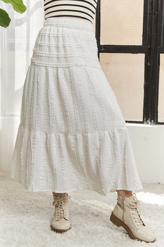 urban scene Neutral palette MEADOW ELASTIC WAISTBAND TIERED MIDI SKIRT