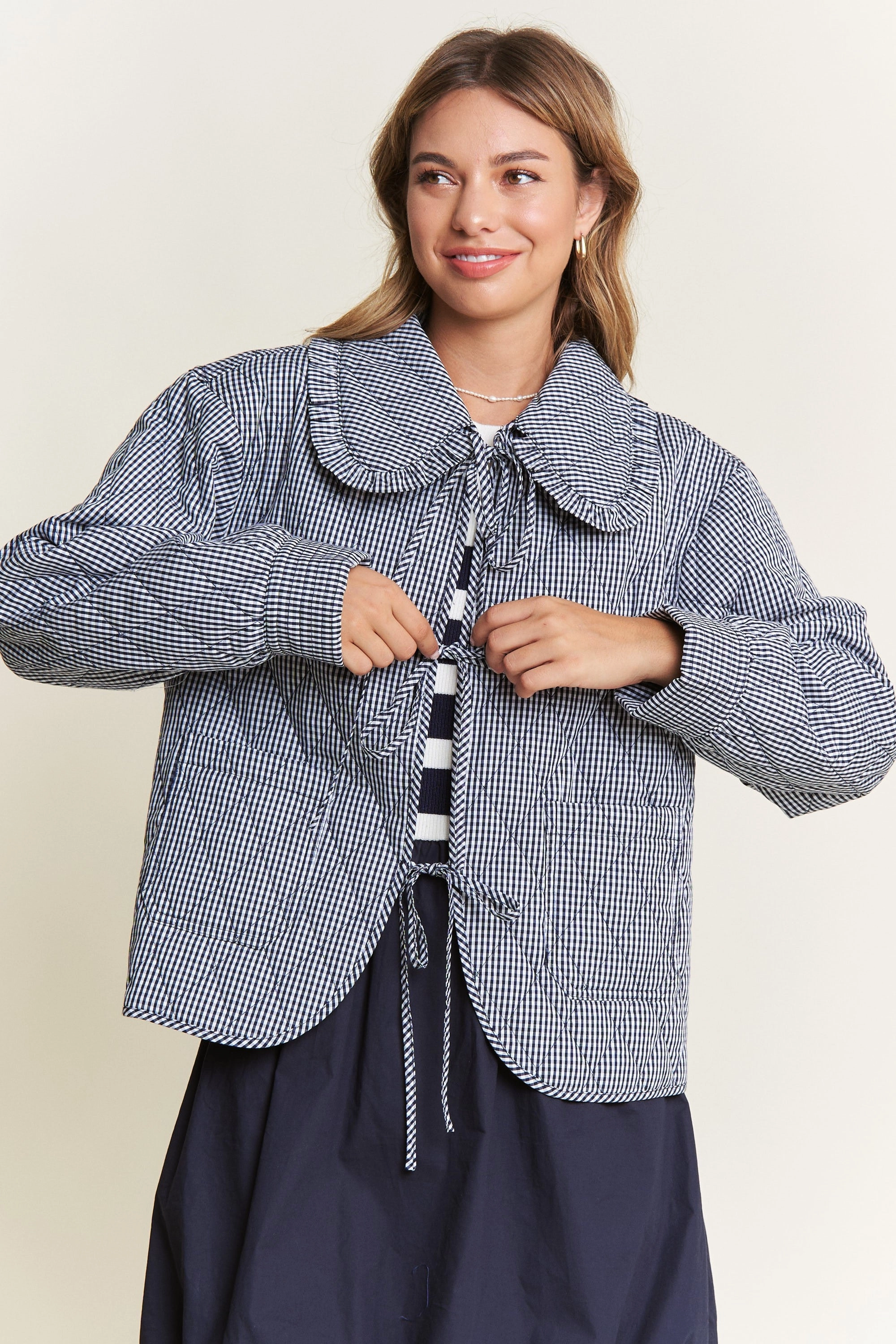 SlubTexture UV Protective Coating Quilted Gingham Jacket - Black