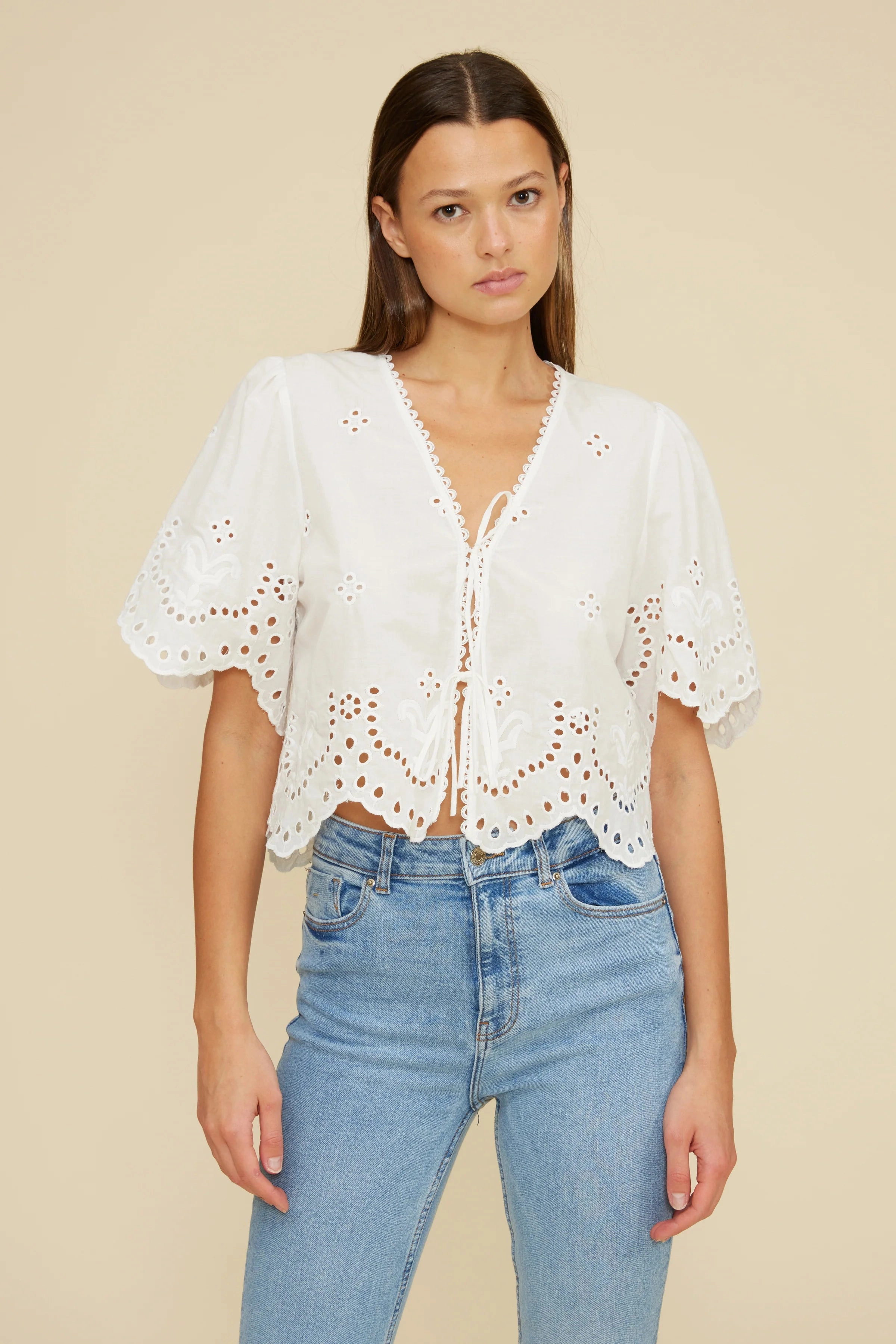 Relaxed Silhouette Loray Eyelet Top - White