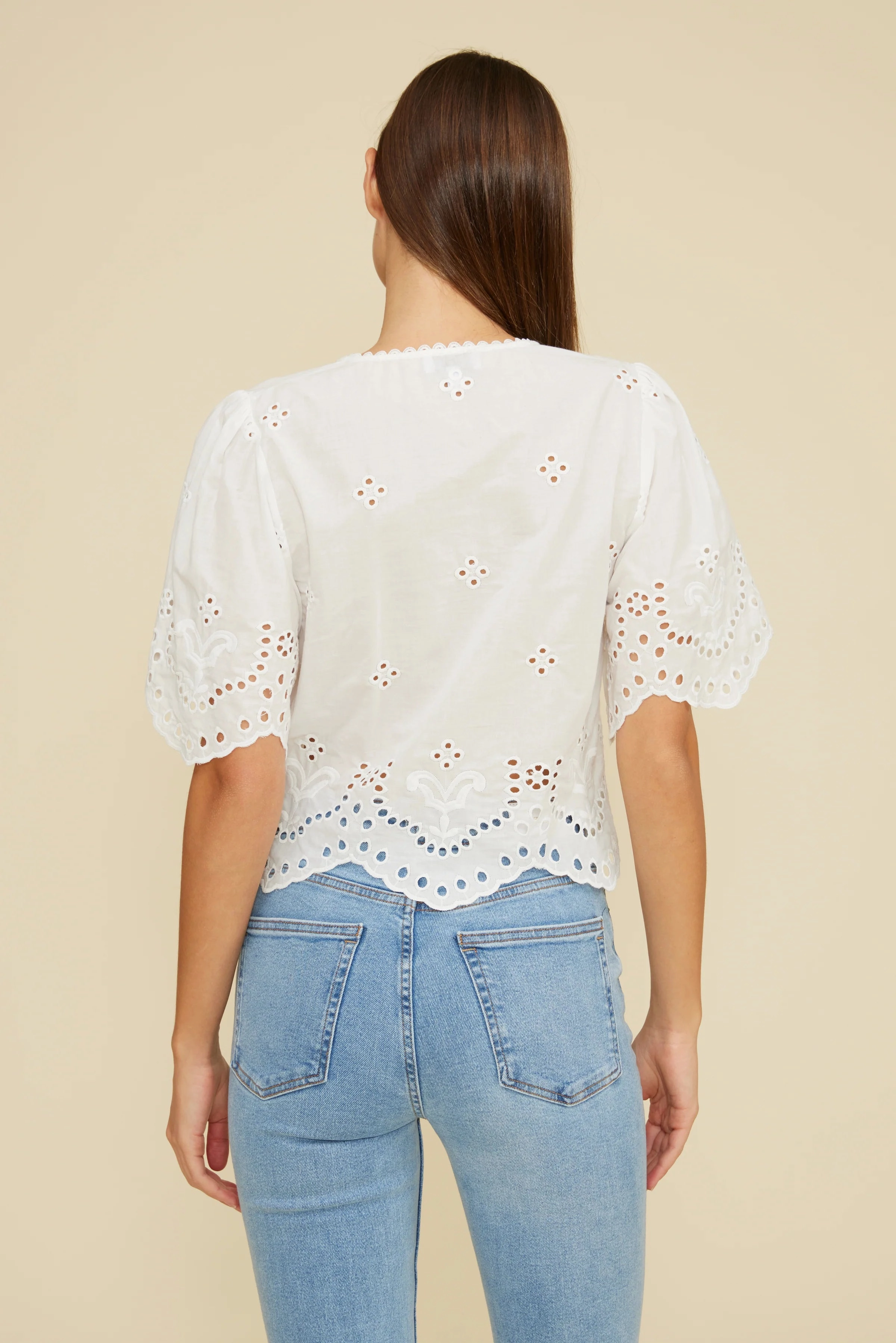 Loray Eyelet Top - White Light Reflective Printing