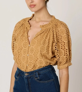 Multi Pocket Functional Design Drop Shoulder Design Kate Blouse | Wheat