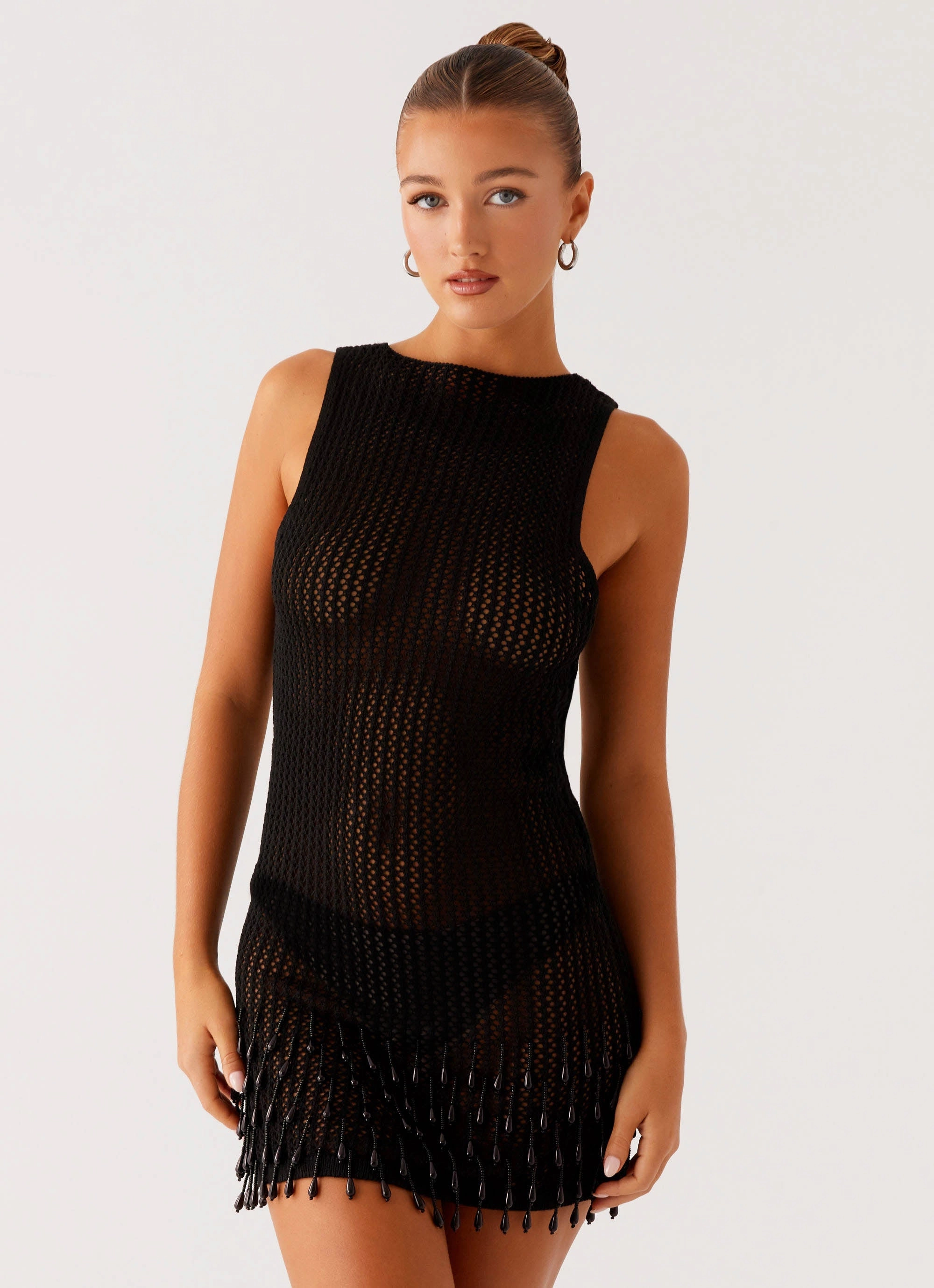 Miracle Beaded Crochet Mini Dress - Black Chic Layers