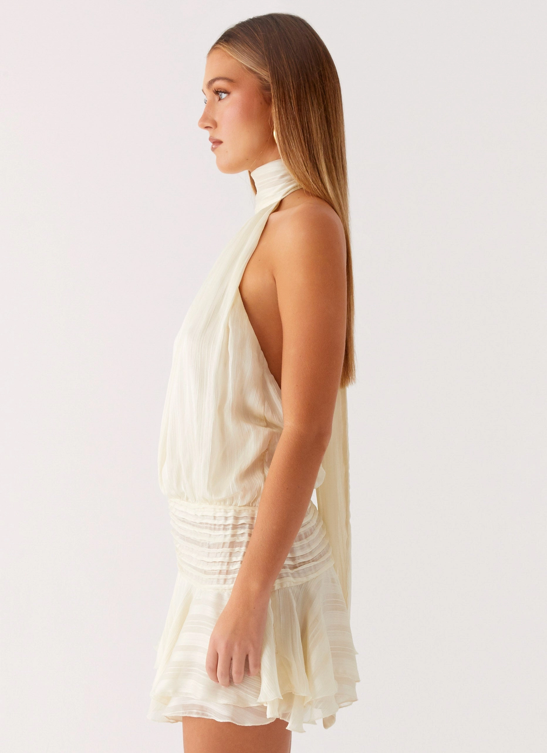 Willow Chiffon Mini Dress - Ivory AntiFrayEdging