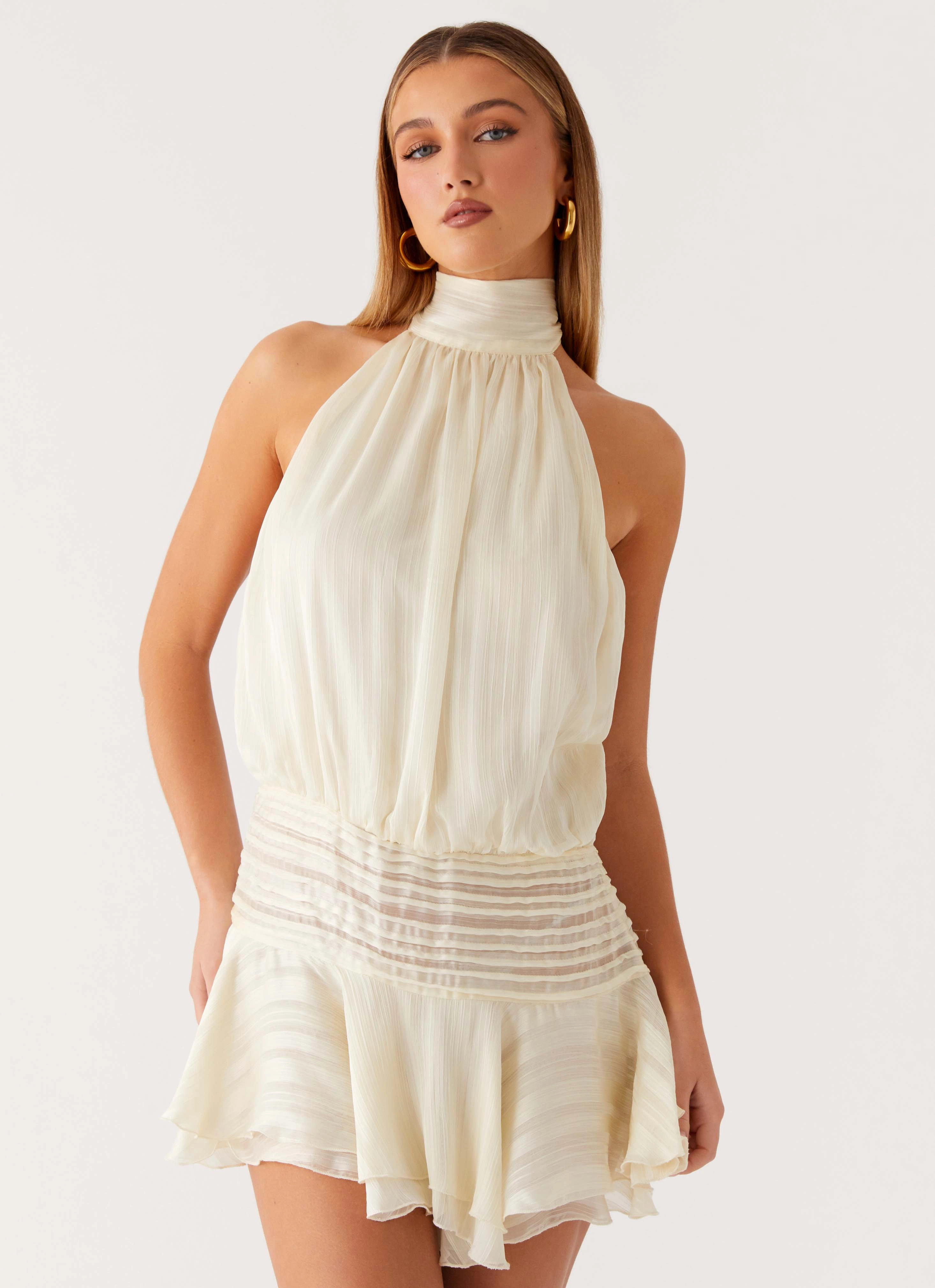 Willow Chiffon Mini Dress - Ivory bold appearance Understated Glam