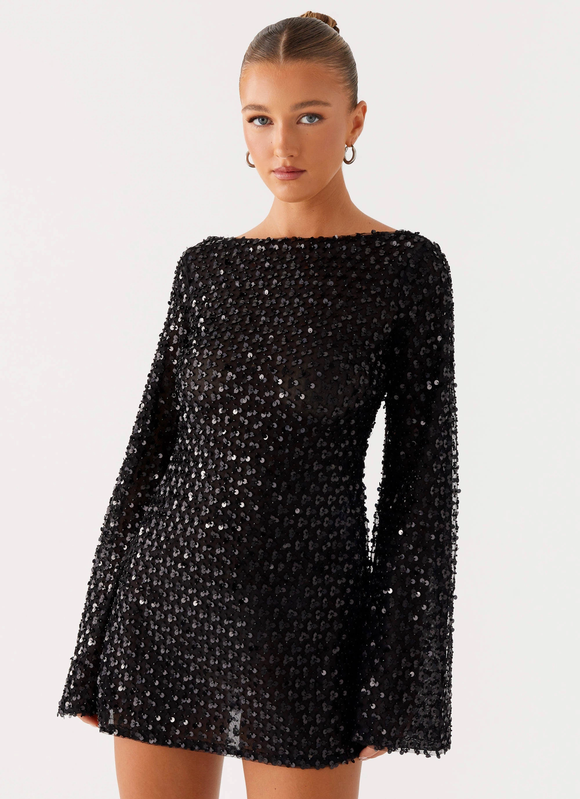 Edessa Sequin Mini Dress - Black Daily Form Layered-Sleeve