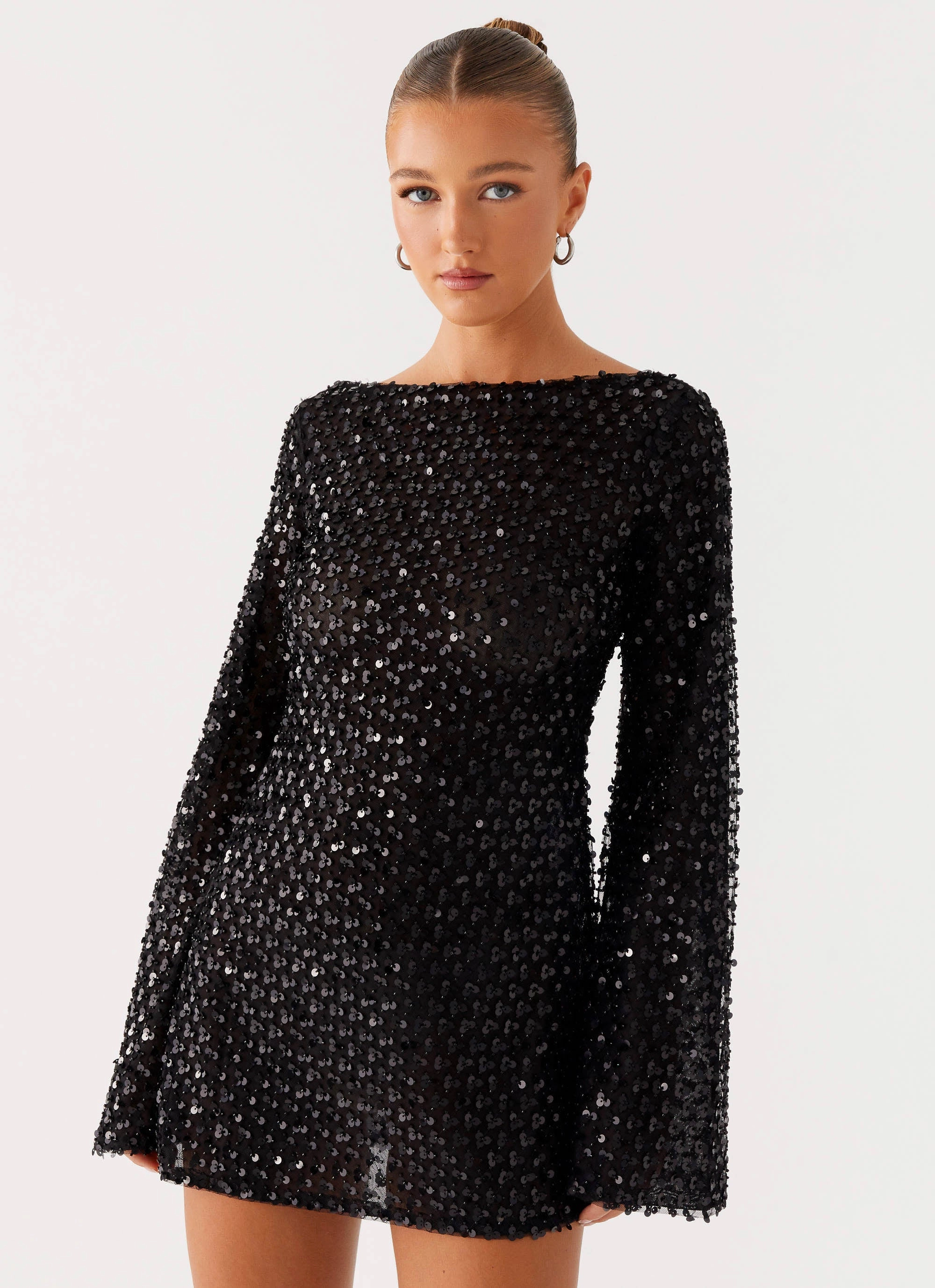 Edessa Sequin Mini Dress - Black Cool Simplicity Timeless Layer