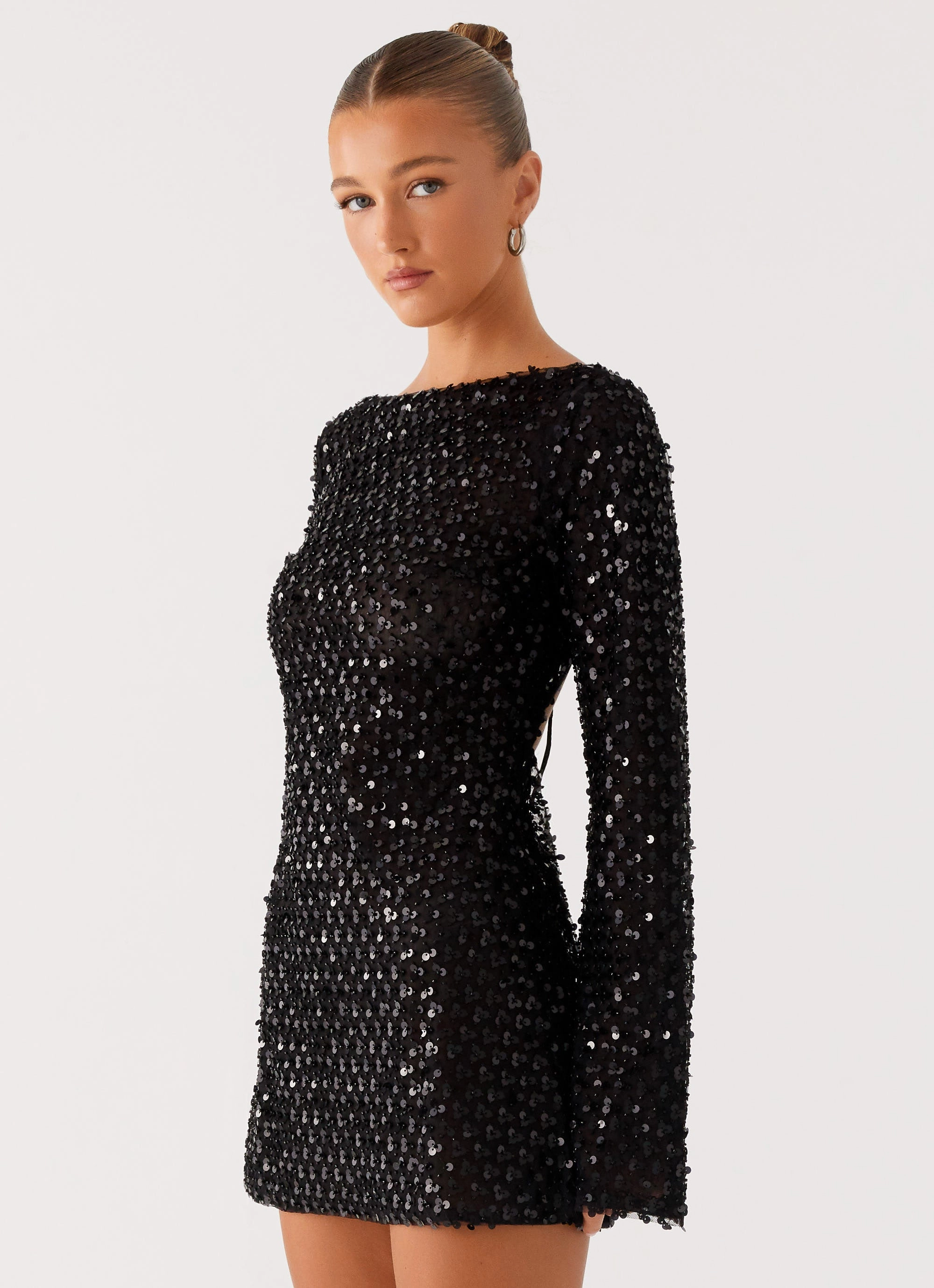 Bold Cut Edessa Sequin Mini Dress - Black