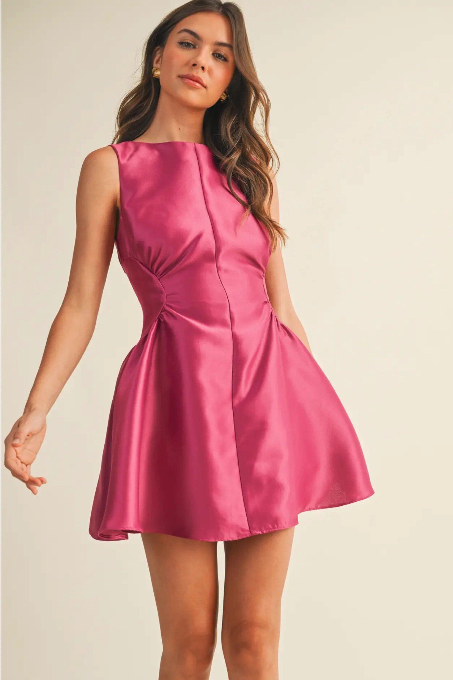Fun and Flirty Flare Mini Dress - Rose Buttery Soft Handfeel Quick Dry Blend