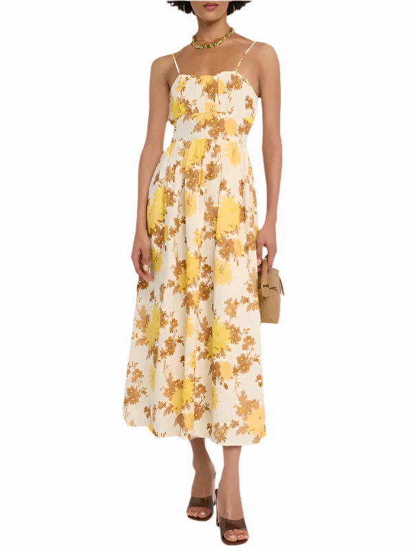 Winter Layer Flattering Silhouette Wear Lora Floral Midi Dress in Midsummer Floral