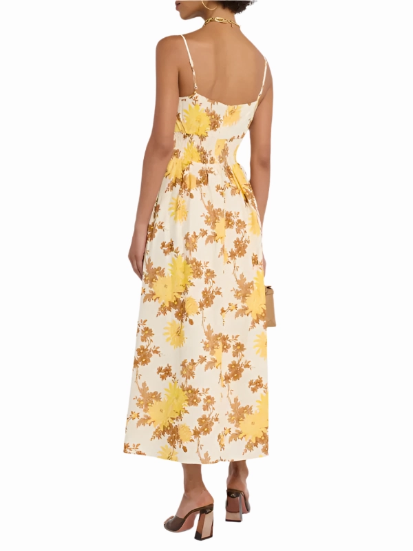 Breeze Grace Satin Fabric Lora Floral Midi Dress in Midsummer Floral