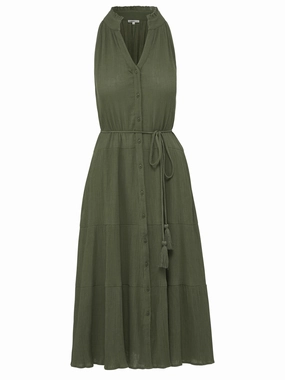Tracy Dress Olive Stretch Fabric