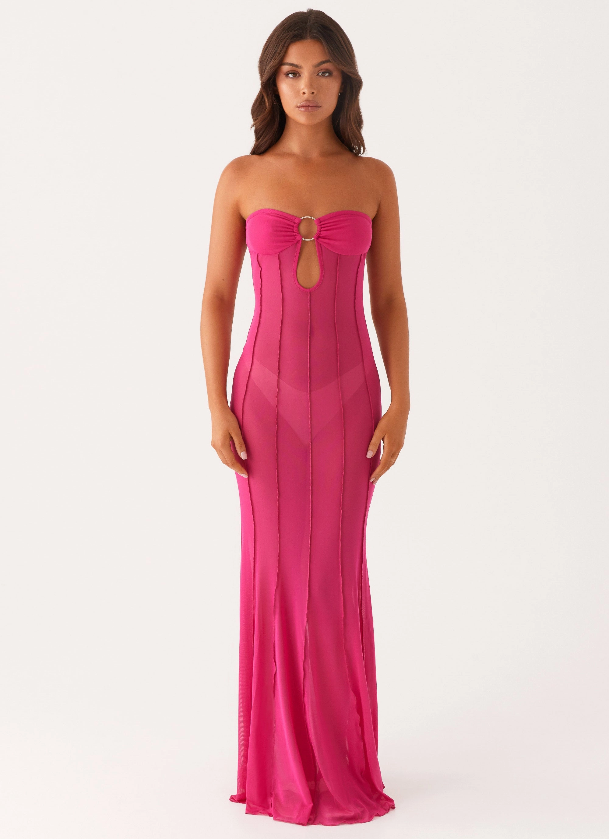Kennedy Maxi Dress - Fuchsia Peplum-Style Pure Color