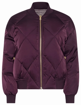 Temperature Regulating Fabric L??AGENCE Violeta Reversible Puffer Jacket in Wine Herringbone