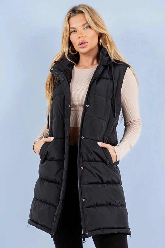 Gina Puffer Long Vest S-XL Durable Water Repellent Finish Weekend Vibe