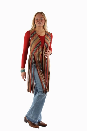 Scully Womens Southwest Fringe Serape Polyester Vest Comfortable fit Quick Access Pockets