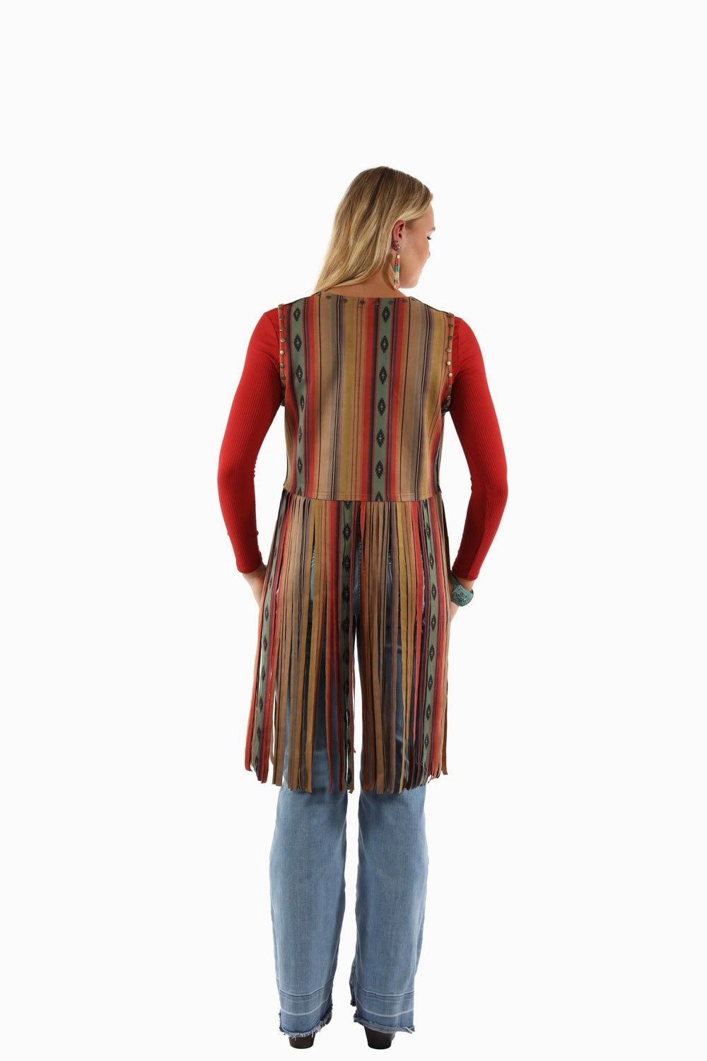Scully Womens Southwest Fringe Serape Polyester Vest Flexible Shoulder All Day Wear