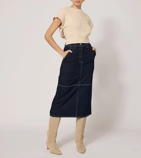Easy Outfit Dust Proof Fabric Sue Midi Skirt | Dark Denim