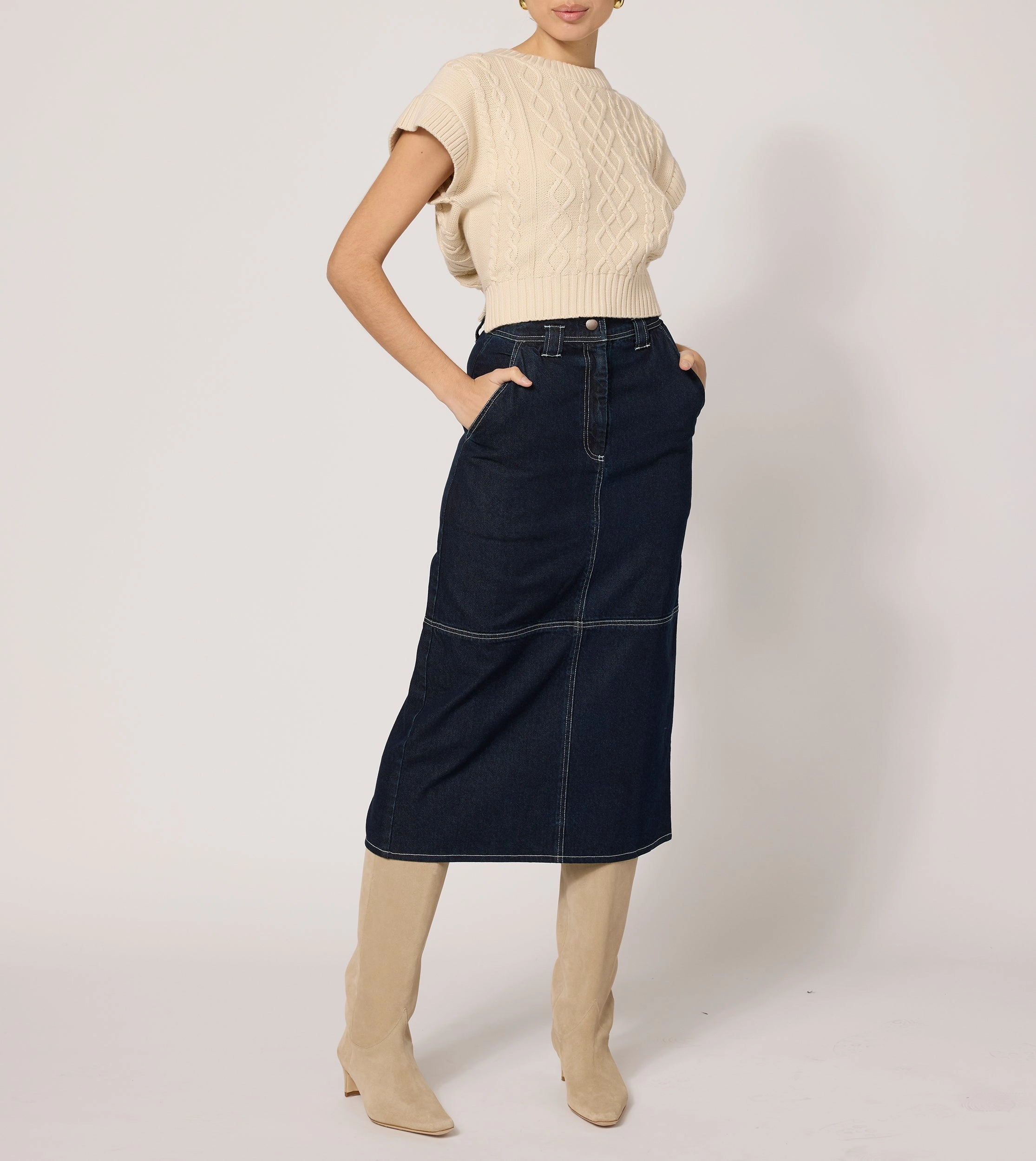 Easy Outfit Dust Proof Fabric Sue Midi Skirt | Dark Denim