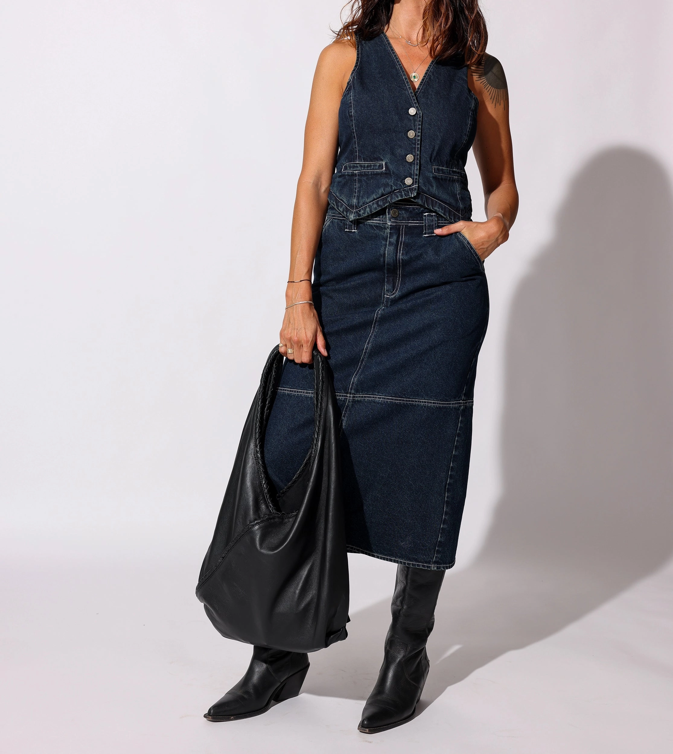 Maternity Friendly Sue Midi Skirt | Dark Denim