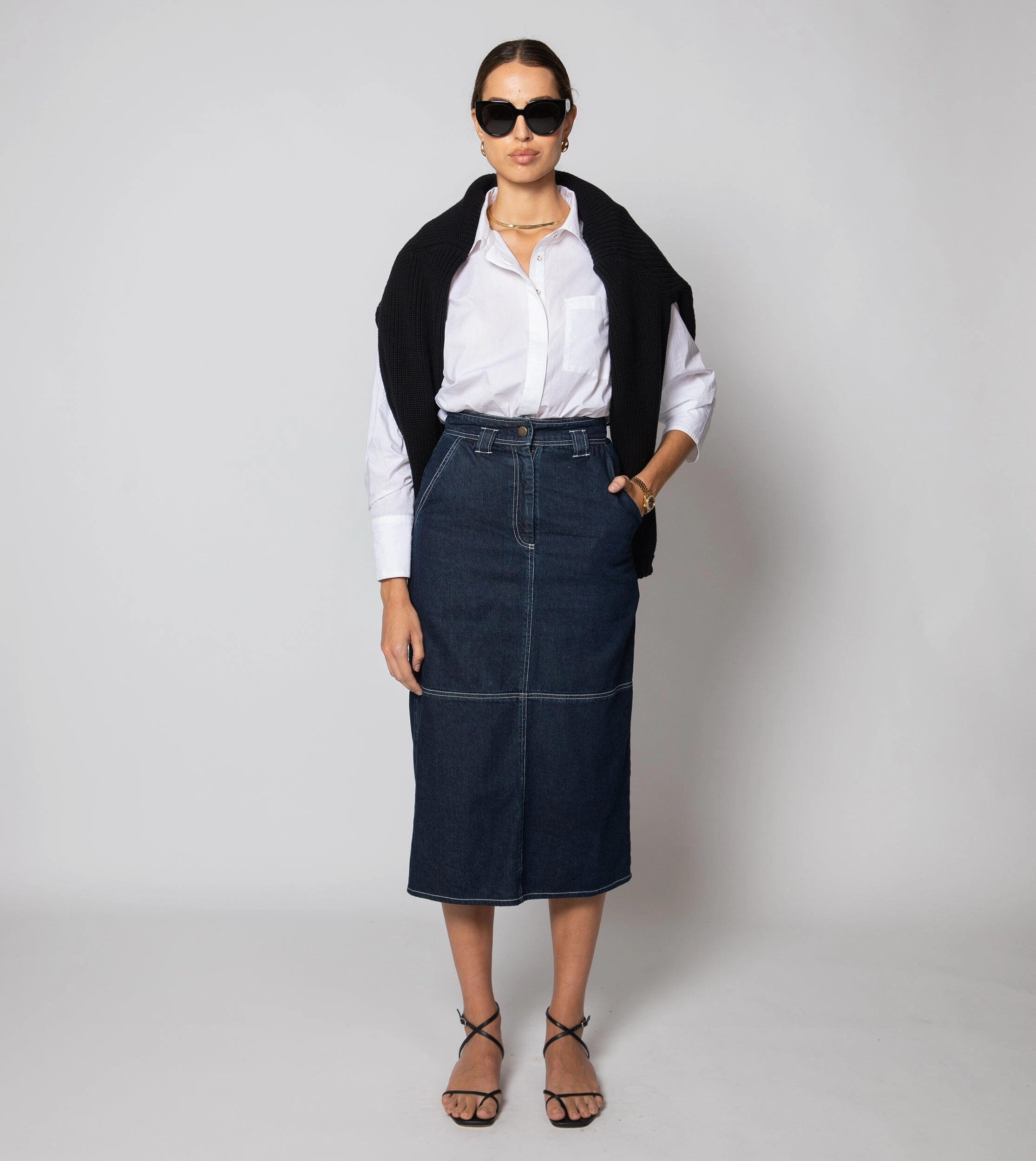 Sue Midi Skirt | Dark Denim Formal Shirt