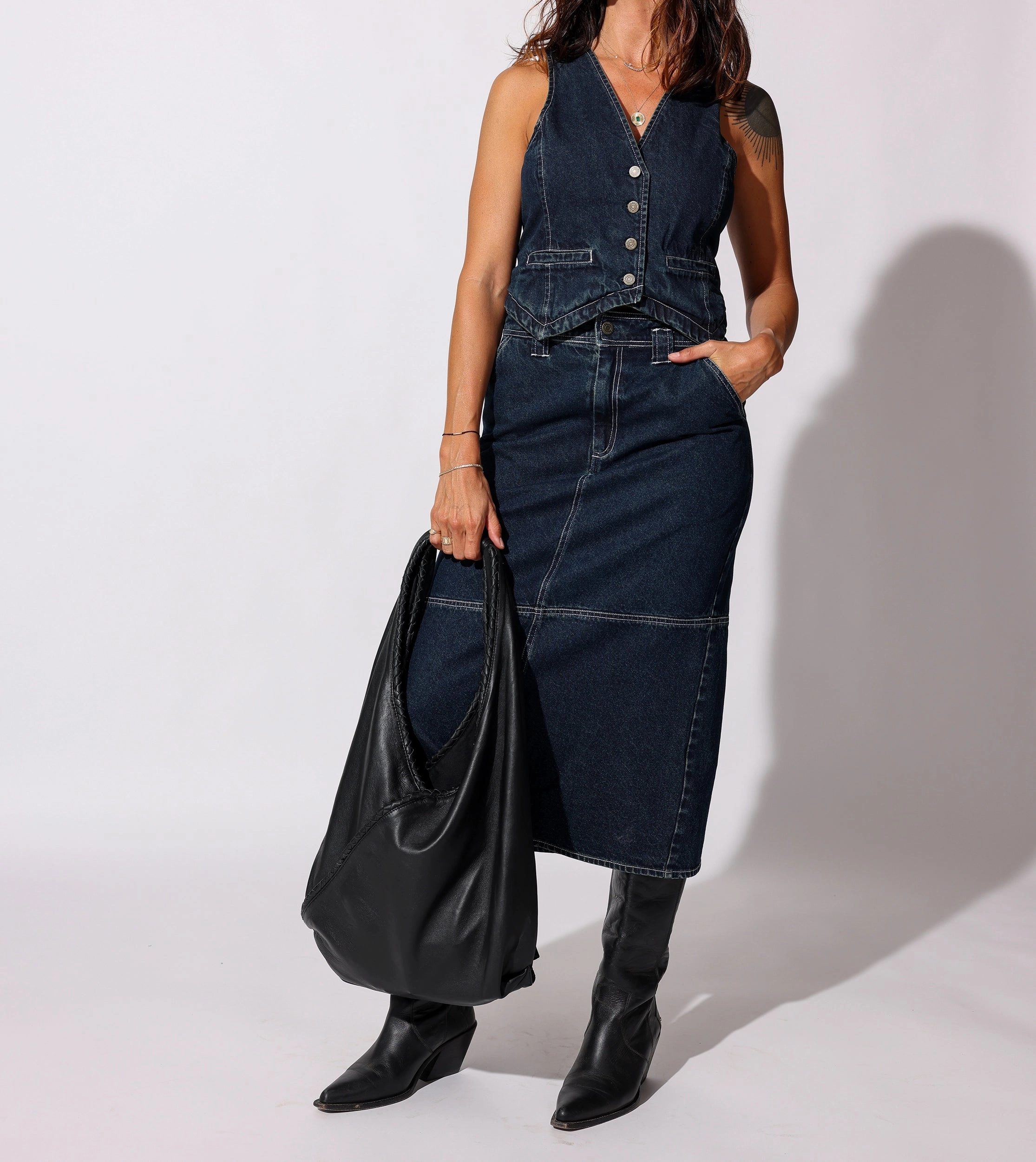 Antimicrobial Finish Sue Midi Skirt | Dark Denim