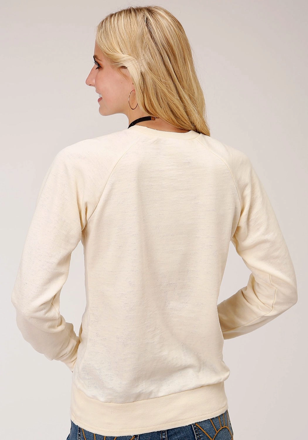 Functional Comfort Roper Womens Cream Cotton Blend Peace Sign Wreath Sweatshirt