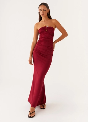 Satin-Edge Rudy Maxi Dress - Maroon
