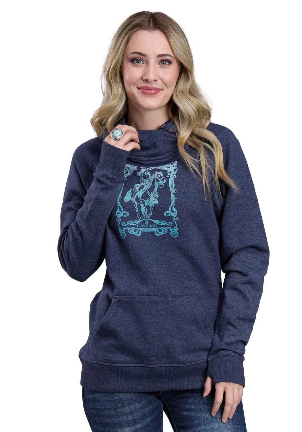 Comfort Fit Tin Haul Womens Girl On A Horse Navy Cotton Blend Hoodie