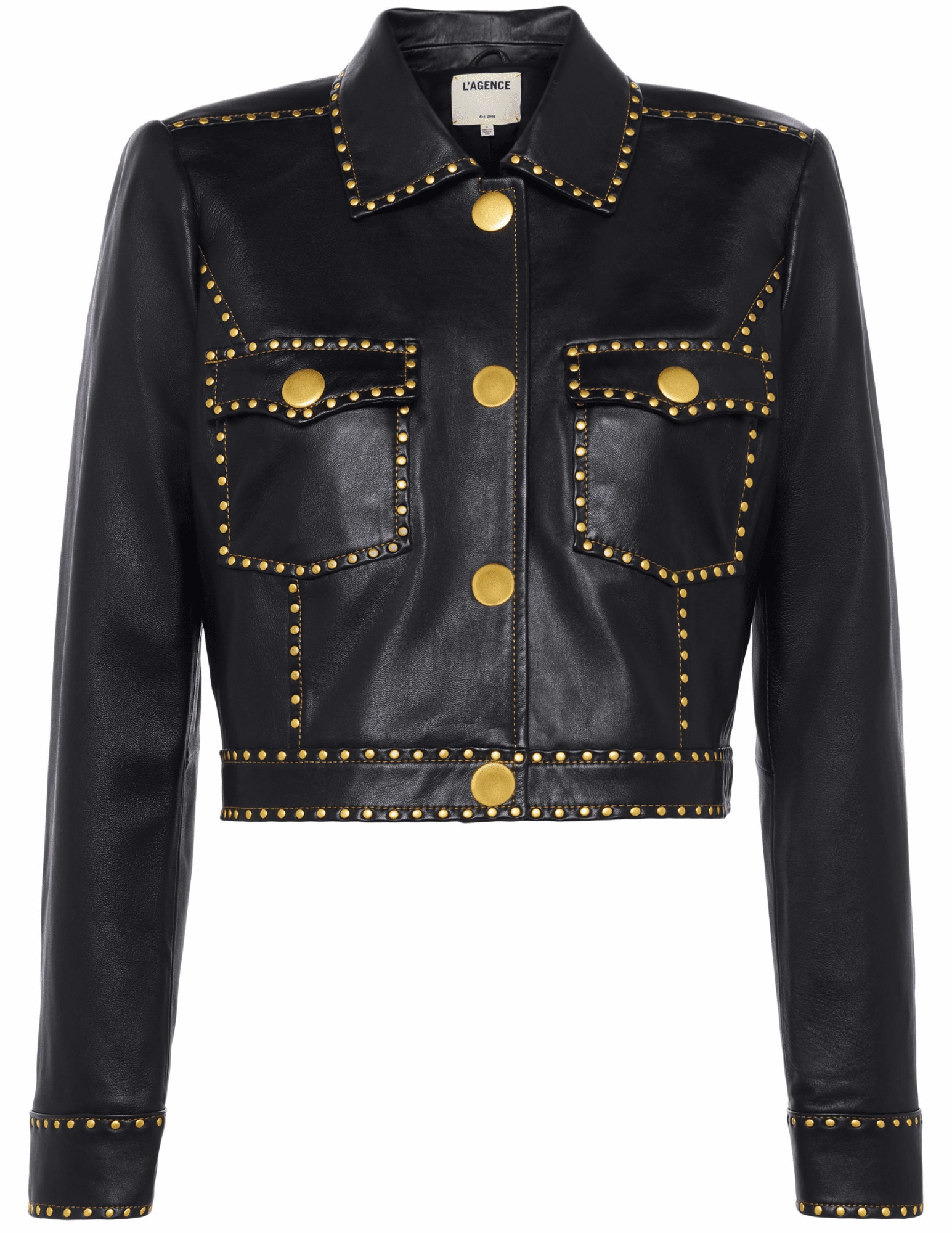 PRE-ORDER-L'AGENCE Winsome Studded Leather Jacket Anti Static Weave Hooded Attachment