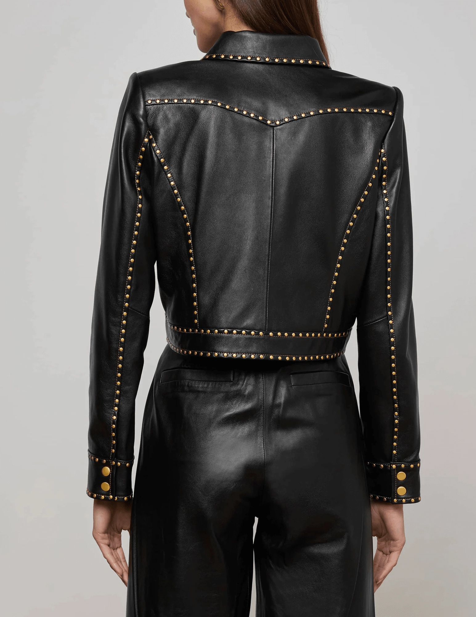 PRE-ORDER-L'AGENCE Winsome Studded Leather Jacket Sporty Look Urban Fit