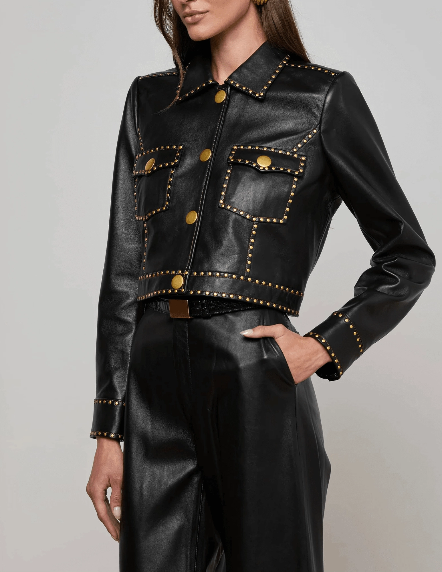 Compression Layer PRE-ORDER-L'AGENCE Winsome Studded Leather Jacket