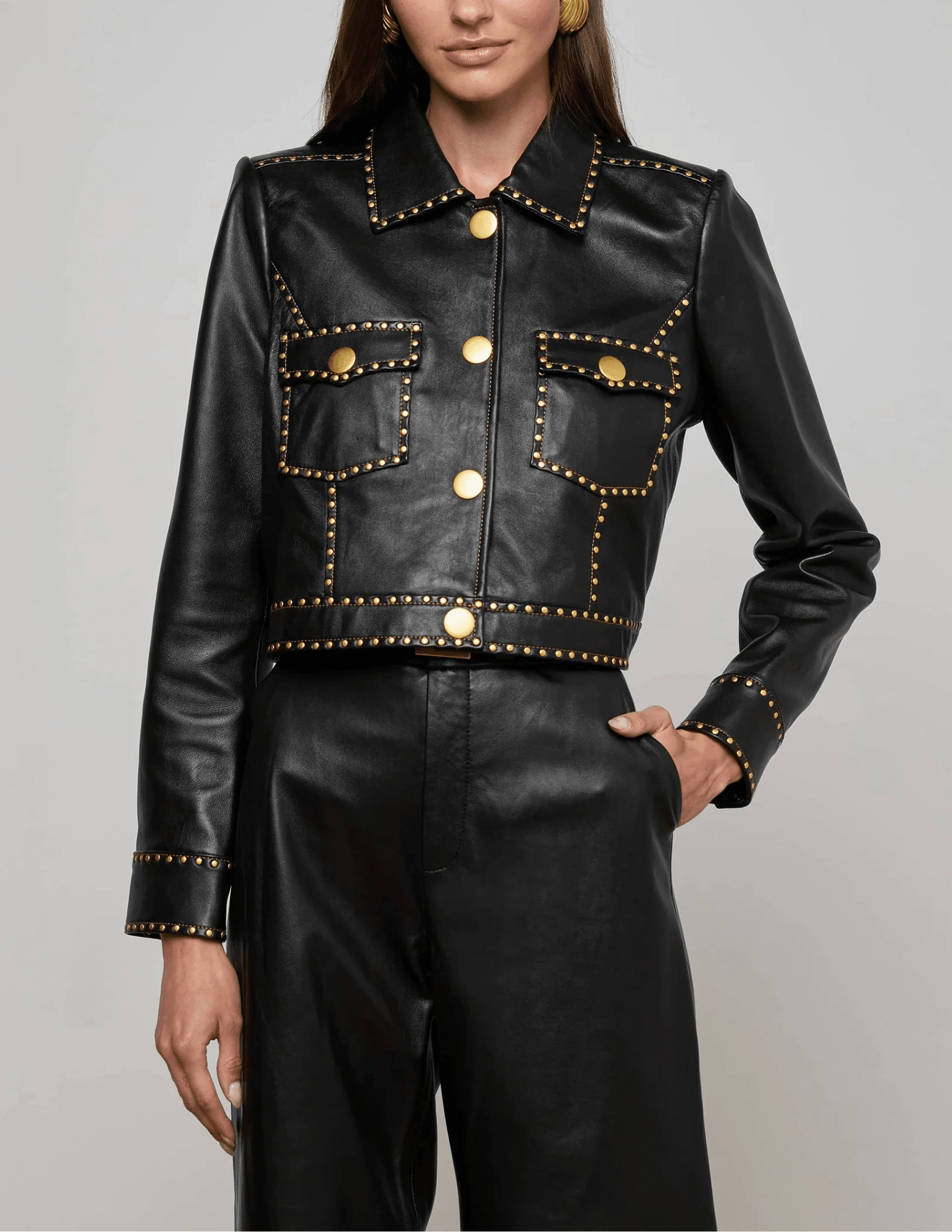 Ultimate Comfort PRE-ORDER-L'AGENCE Winsome Studded Leather Jacket