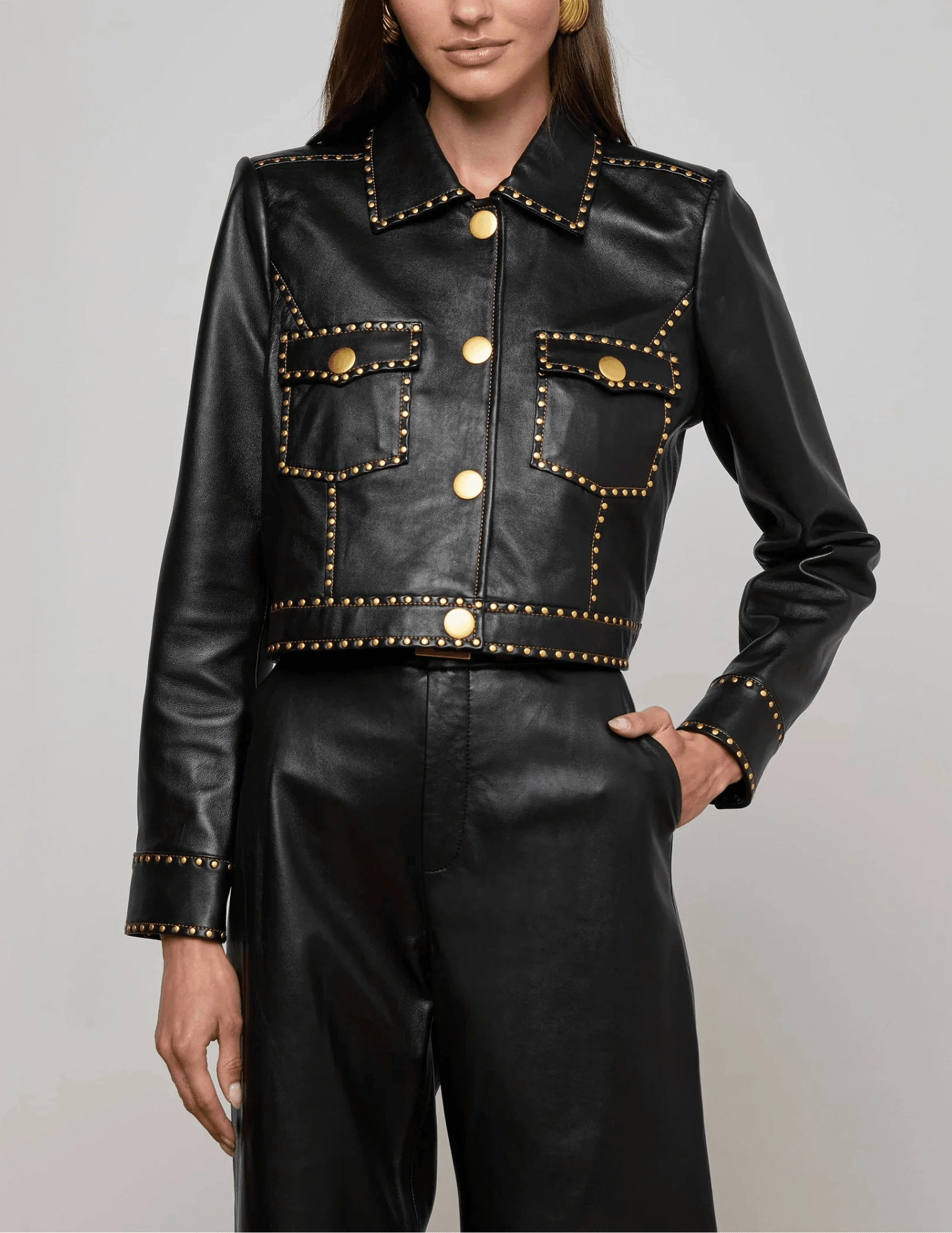 Casual Style PRE-ORDER-L'AGENCE Winsome Studded Leather Jacket