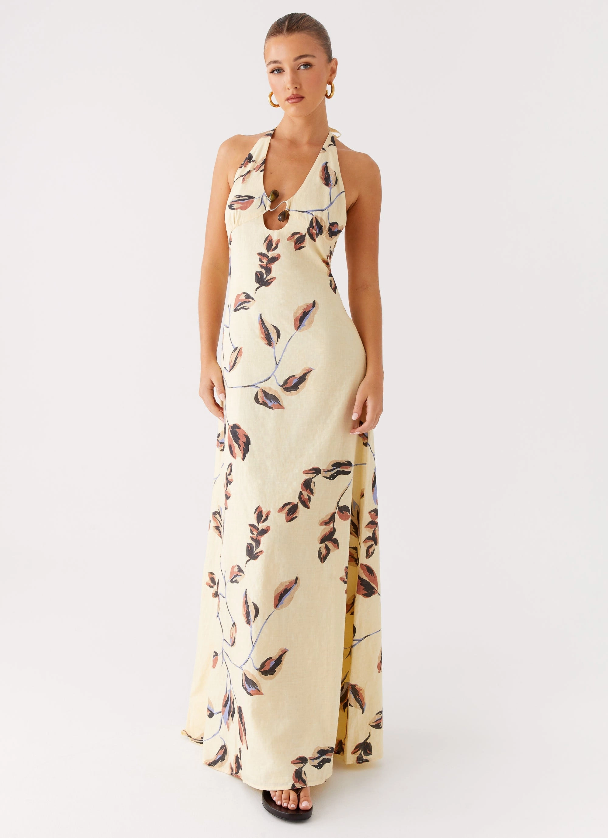 perfect for events Versatile Layer Wear Elvina Halter Neck Maxi Dress - Buttercream Bliss