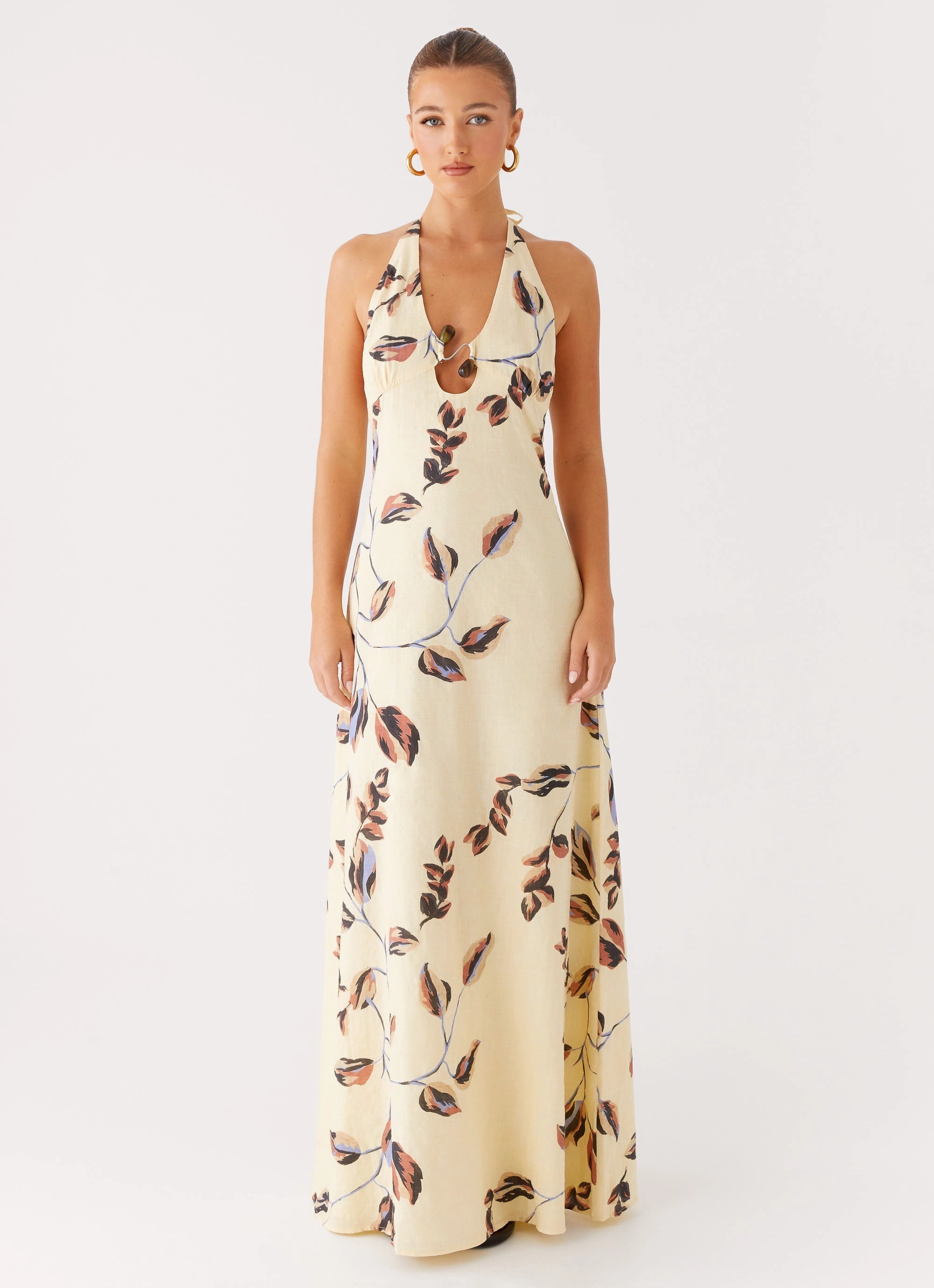 Elvina Halter Neck Maxi Dress - Buttercream Bliss Effortless Elegance