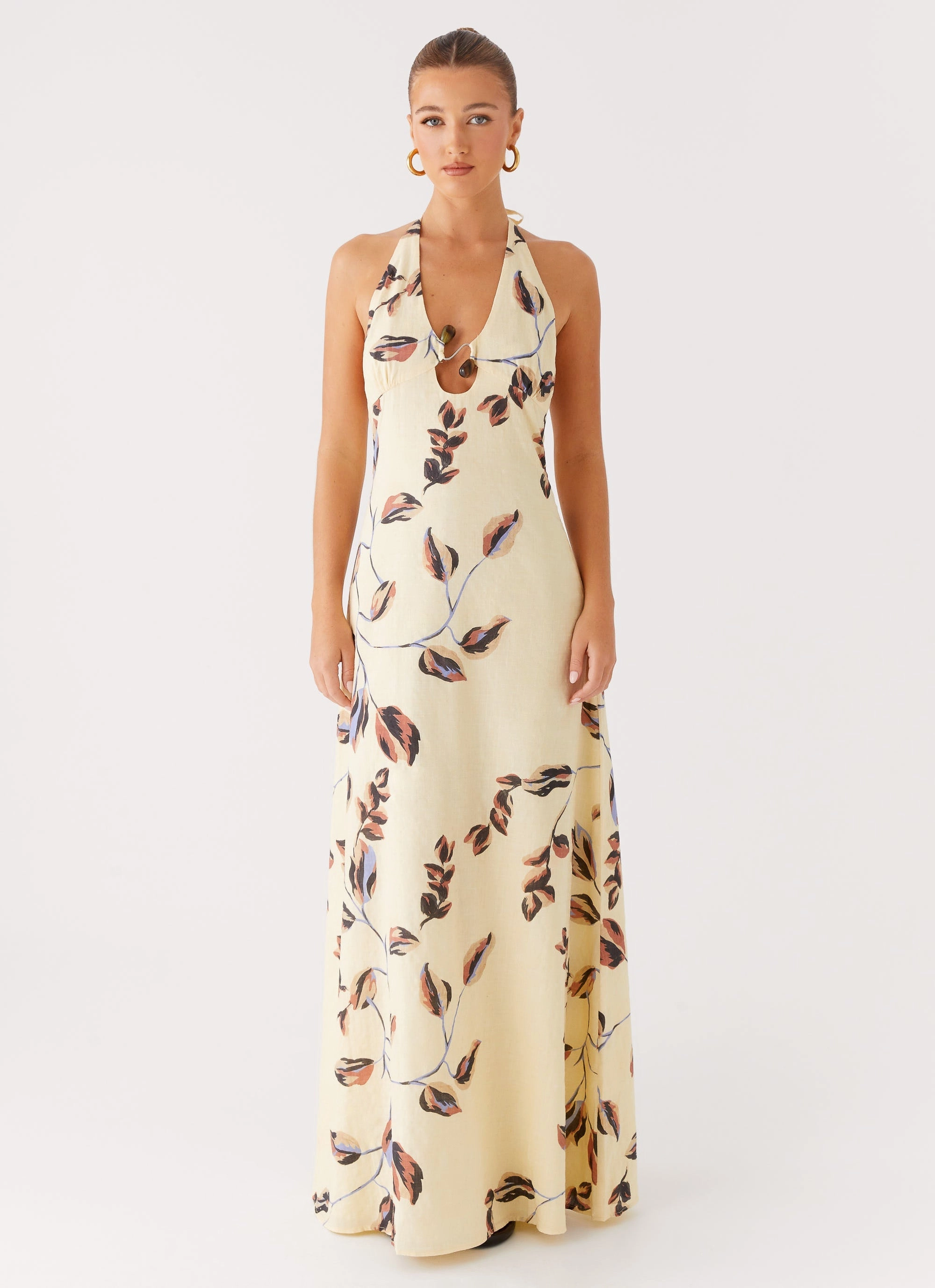 Elvina Halter Neck Maxi Dress - Buttercream Bliss Easy Tones Minimal Core