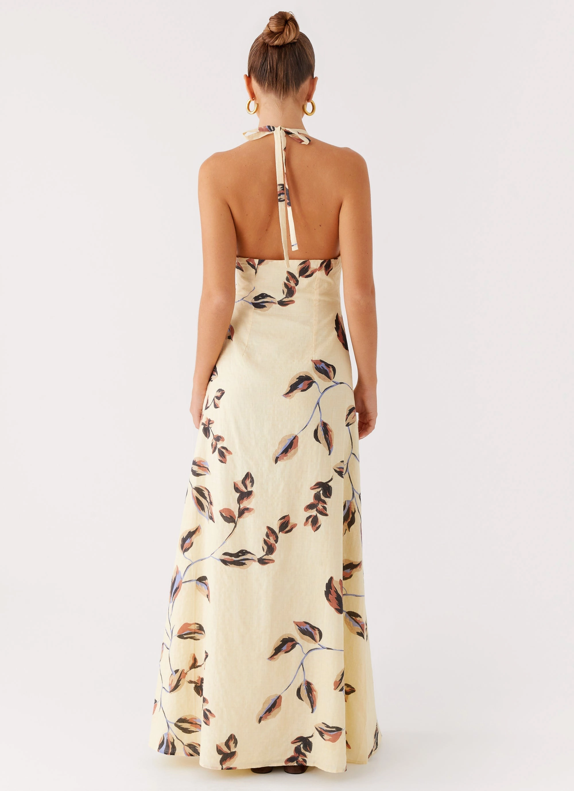Cap-Sleeve Elvina Halter Neck Maxi Dress - Buttercream Bliss