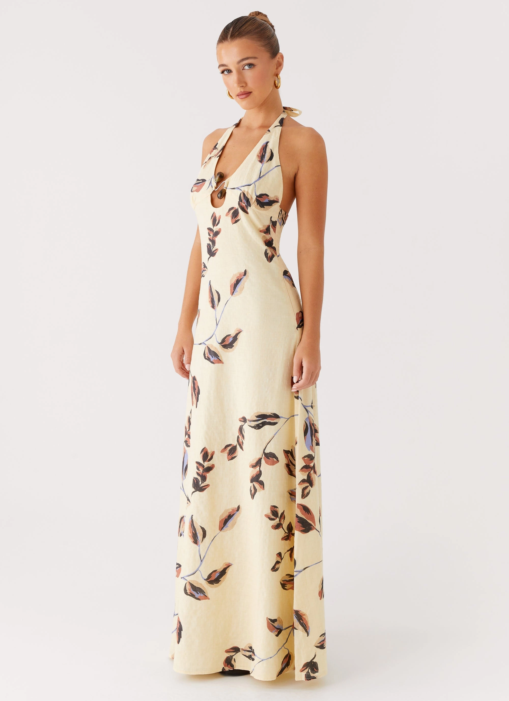 Elvina Halter Neck Maxi Dress - Buttercream Bliss Metallic-Shine