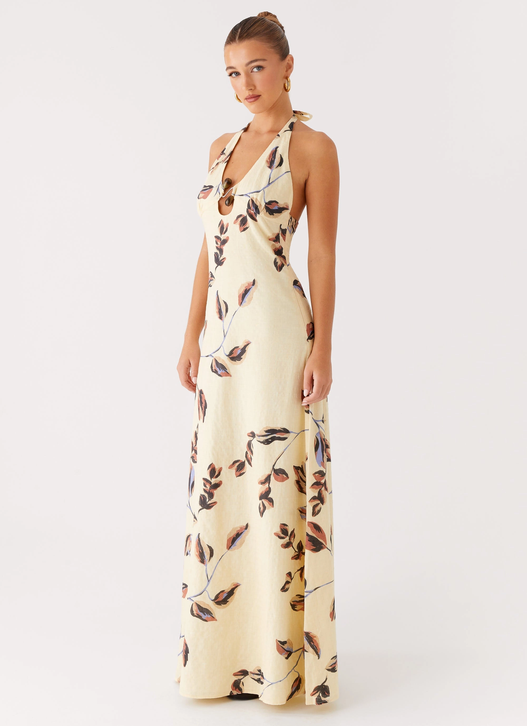 Elvina Halter Neck Maxi Dress - Buttercream Bliss Cafe Vibe Daily Confidence