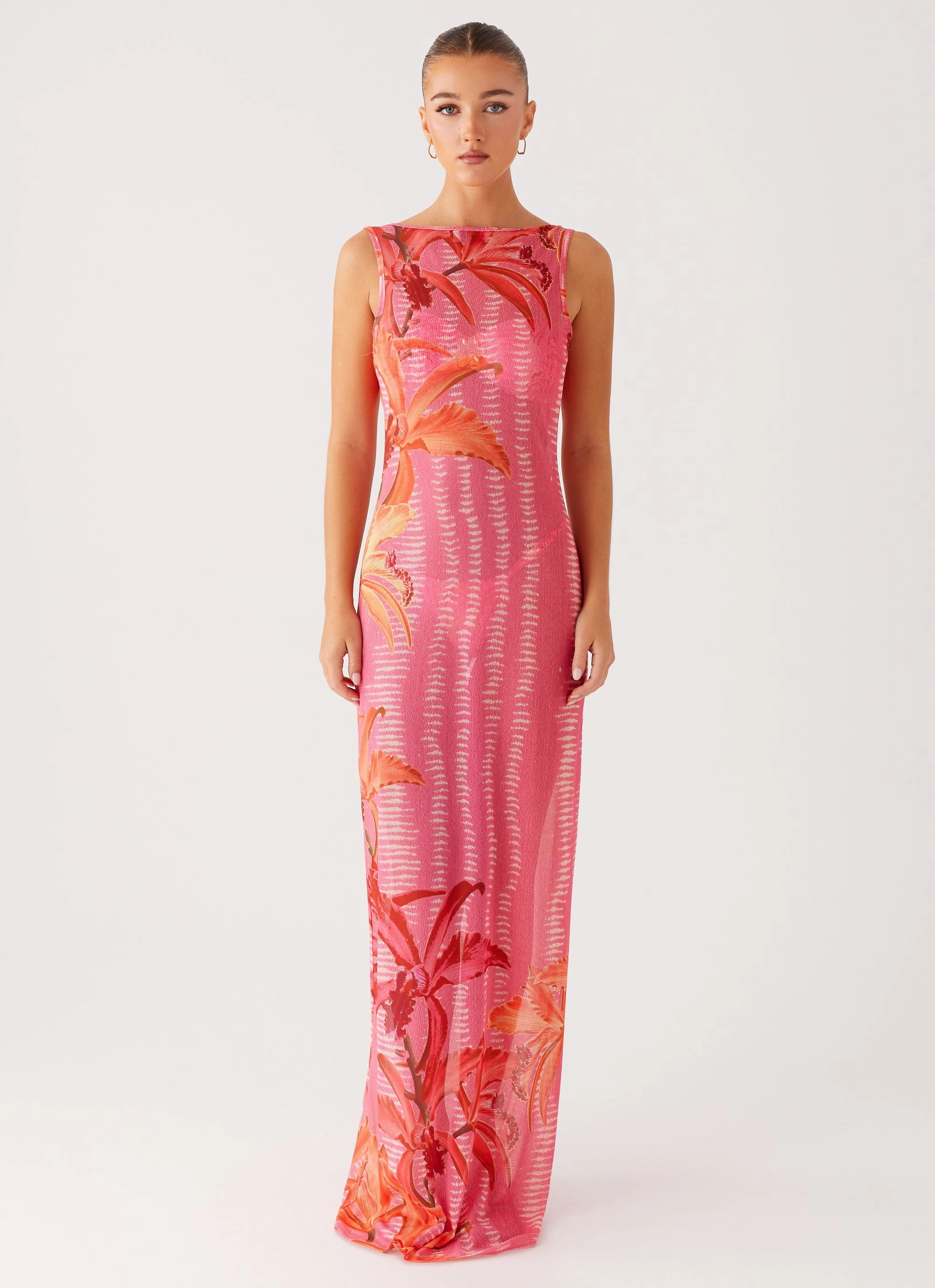 Sorella Maxi Dress - Tropical Pink Print Button-front