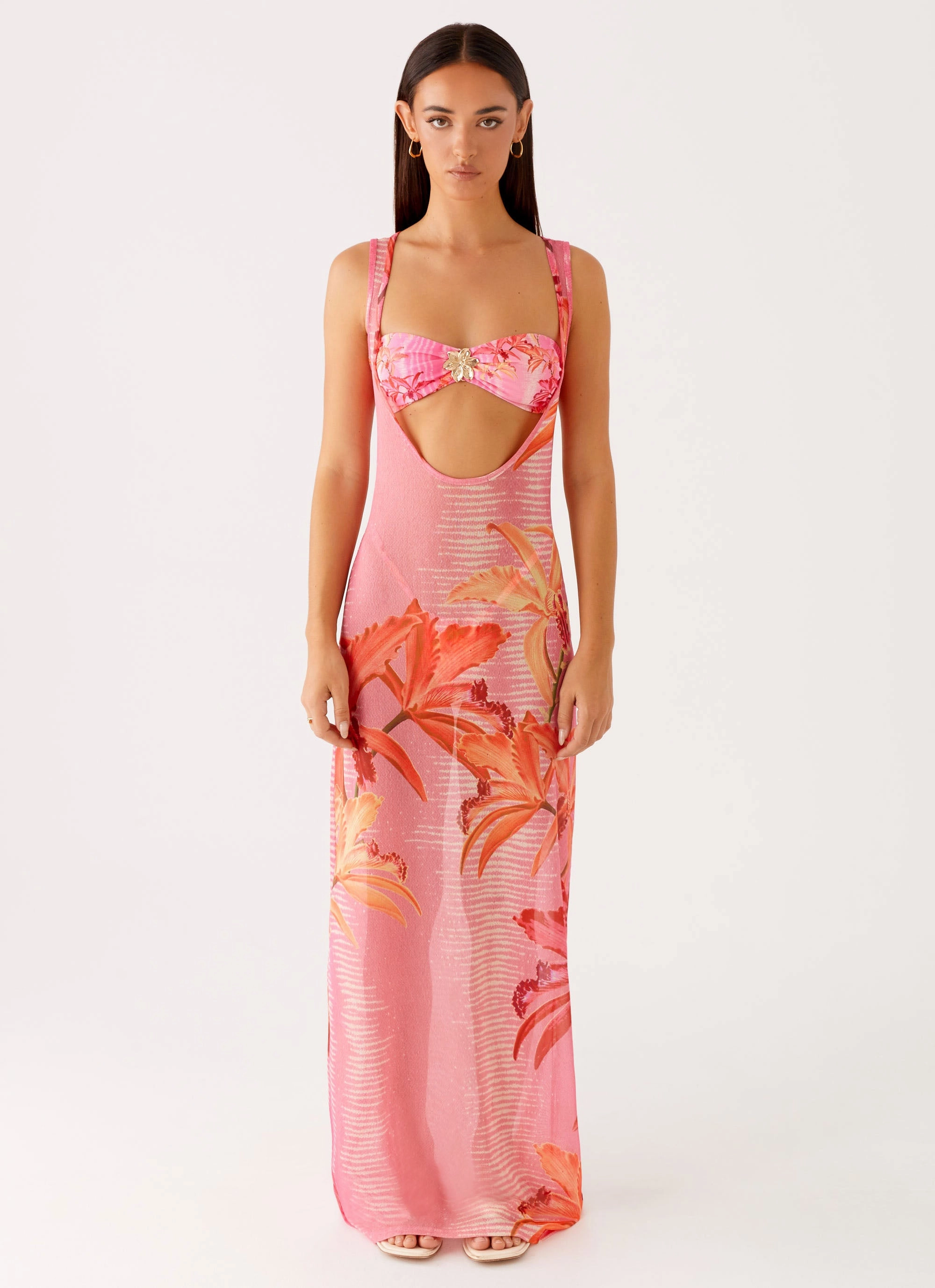 Sorella Maxi Dress - Tropical Pink Print Glam Feel