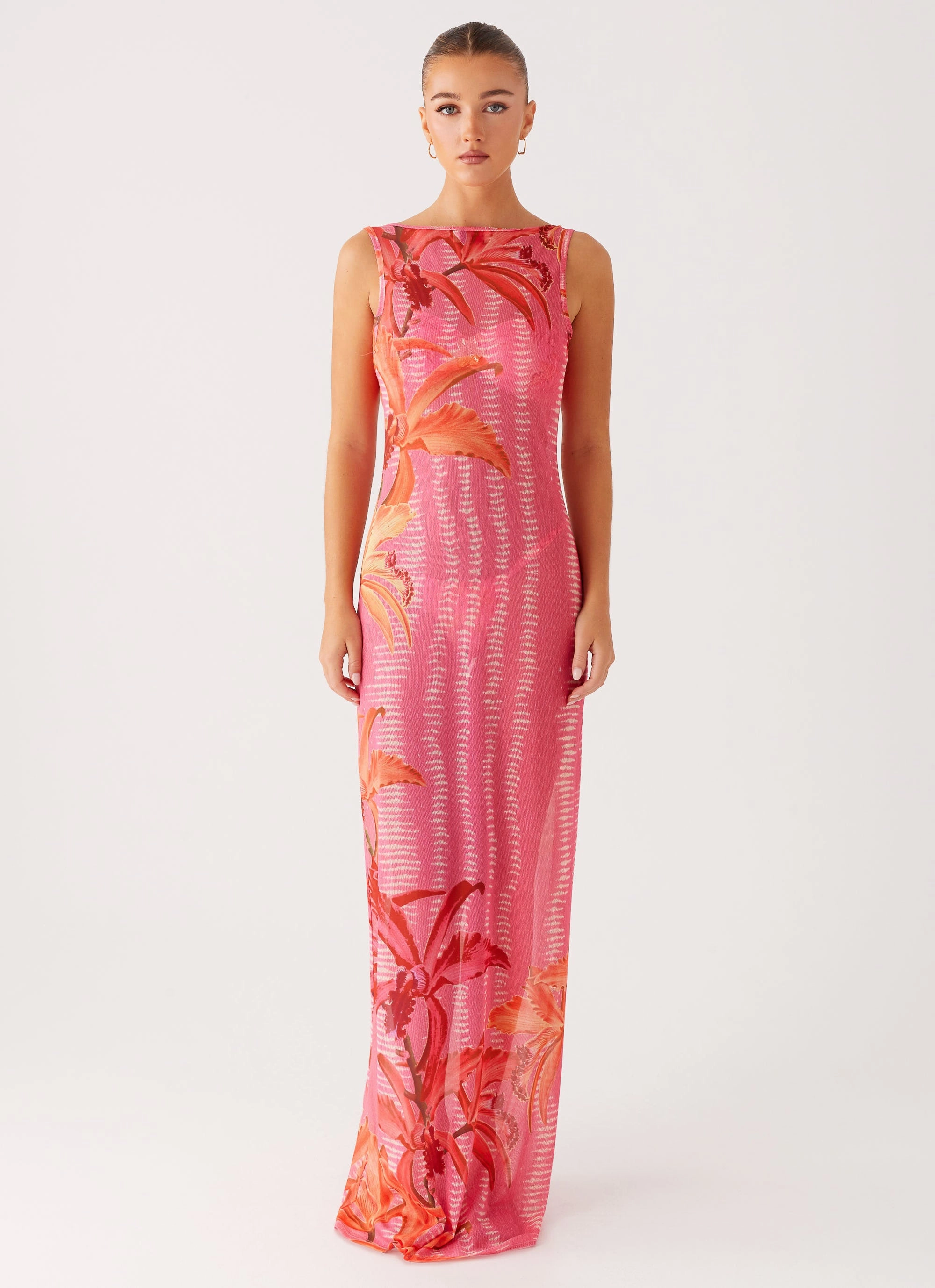 Crisp Detail Sorella Maxi Dress - Tropical Pink Print