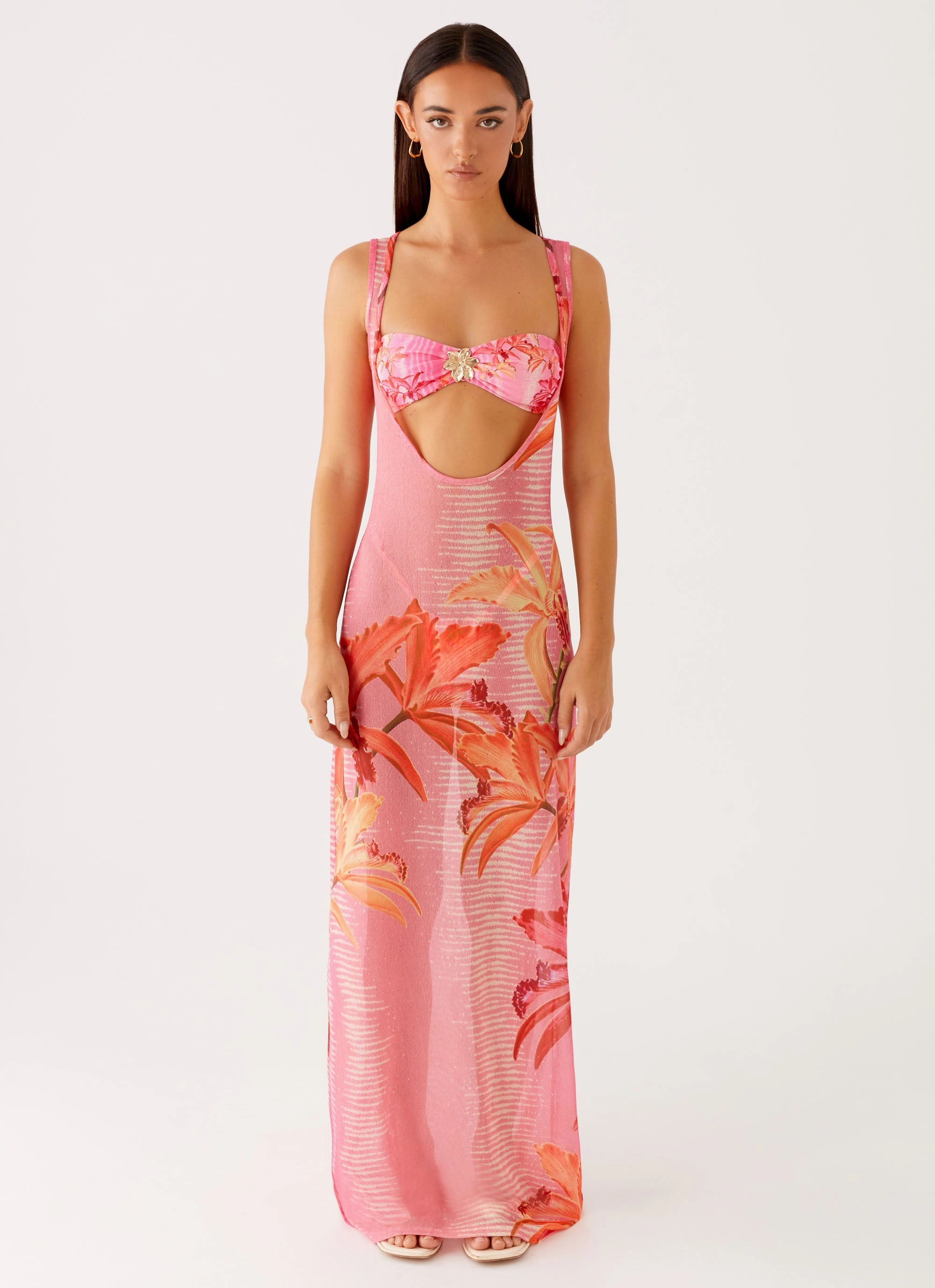 Applique-Detail Street Casual Sorella Maxi Dress - Tropical Pink Print