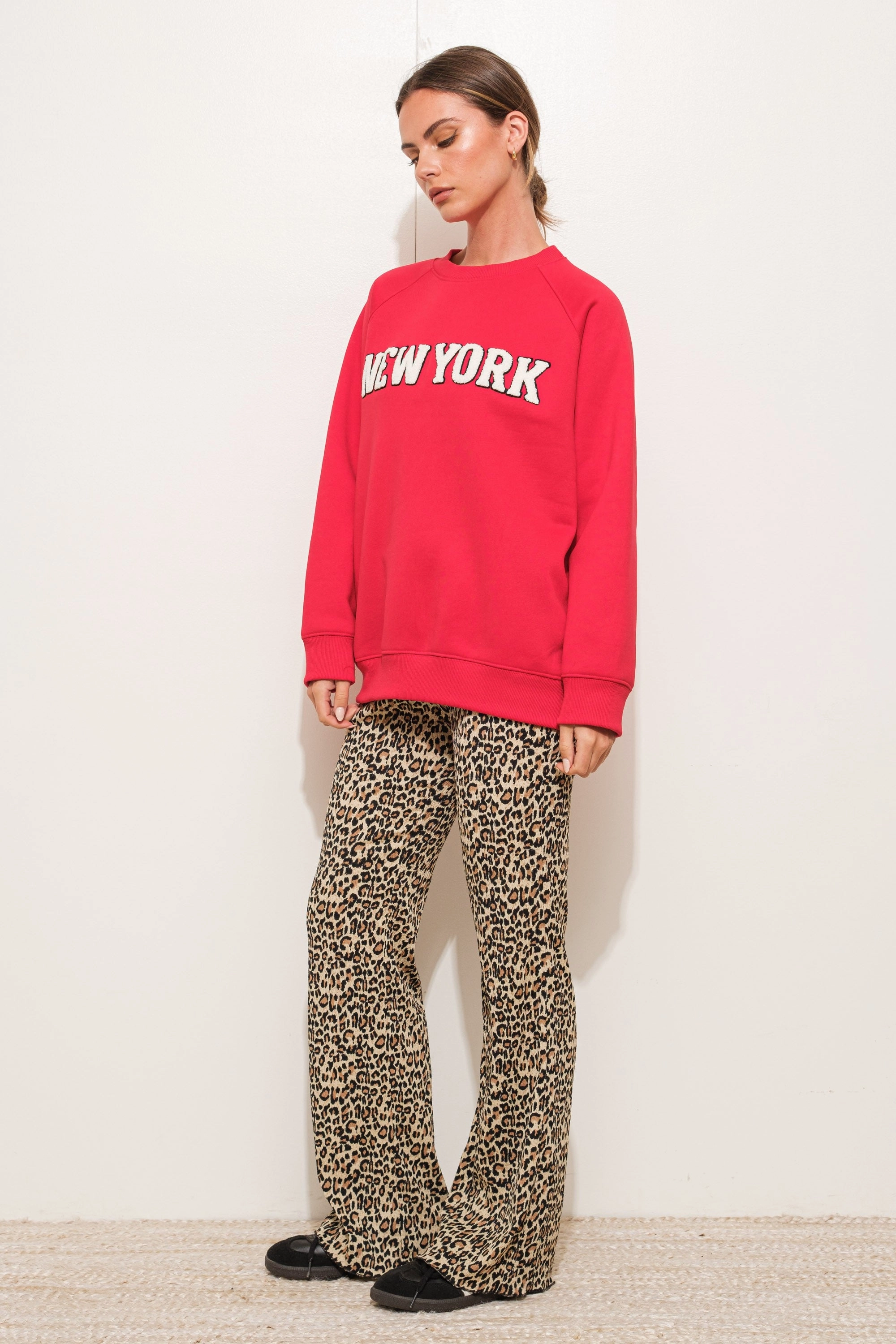 Adjustable drawstring Leopard Flare Pants