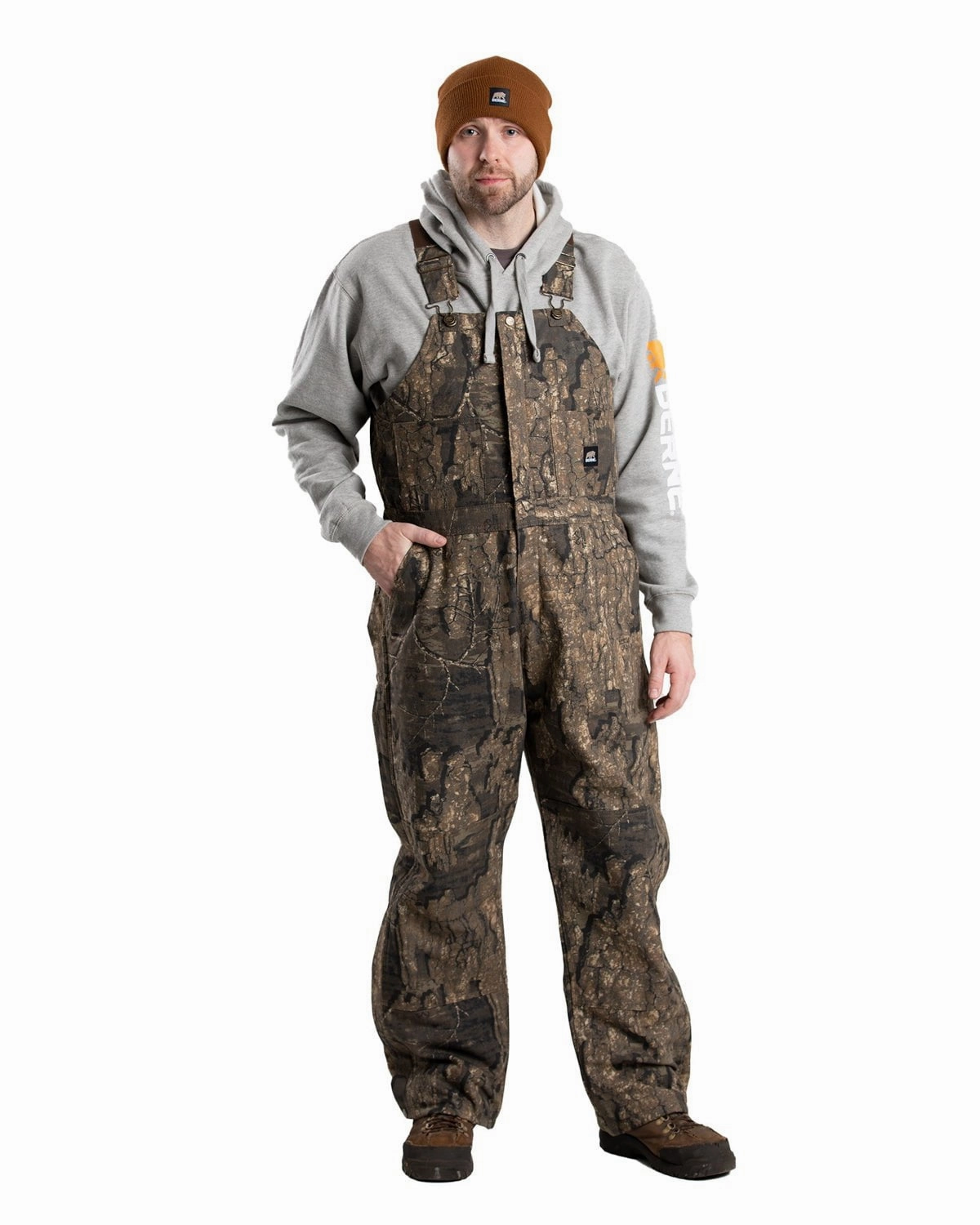 Adjustable Drawstring Waist Breathable Lining Design Berne Mens Realtree Timber 100% Cotton Deluxe Insulated Bib Overall