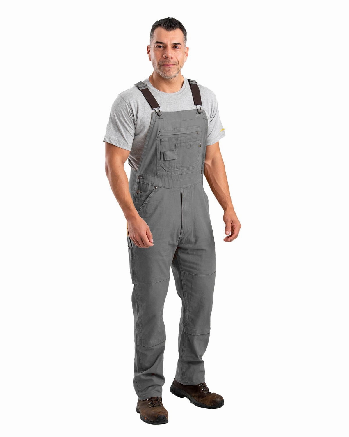 Quick Release Fasteners Berne Mens Slate Cotton Blend Highland Flex Unlined Duck Bib Overall