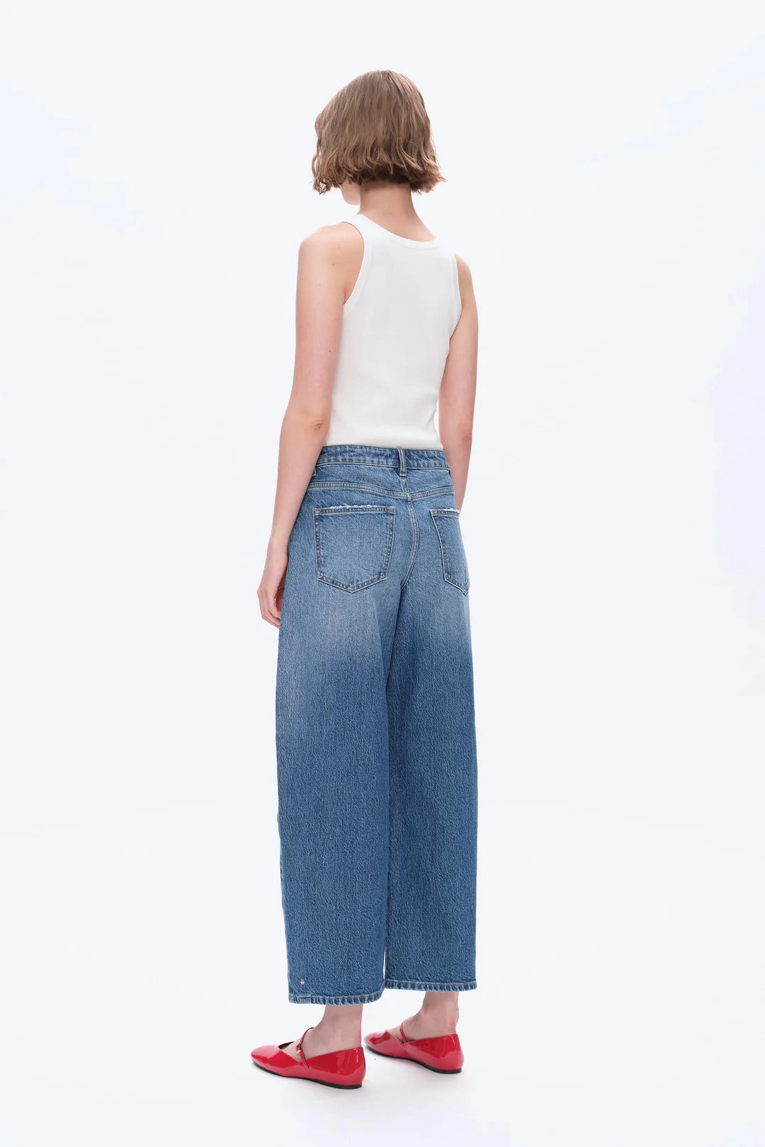 Mid-Rise Balloon Jeans - Medium Blue Casual Layering ElasticWaistband