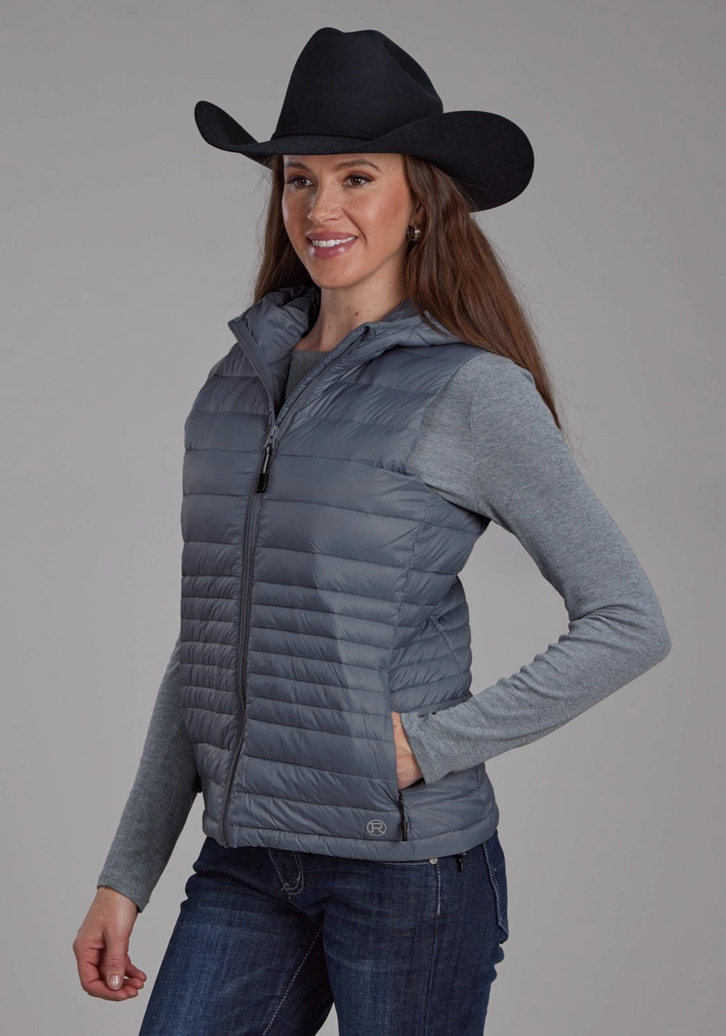 Friction Reducing Lining Roper Womens Parachute Down Silver Blue 100% Nylon Softshell Vest