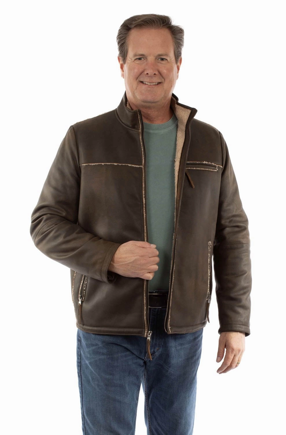 Pattern Print Scully Mens Classic Bomber Brown Leather Leather Jacket